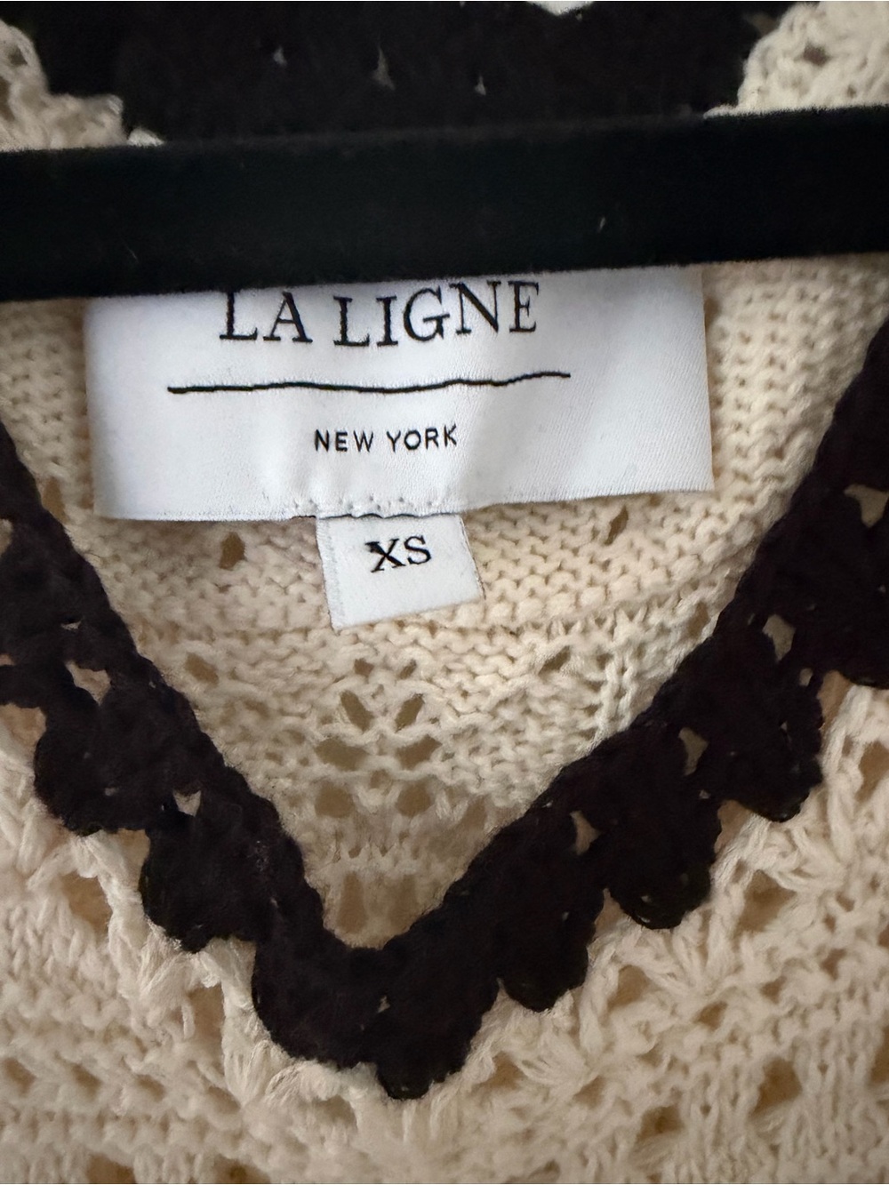La Ligne Mallory Crochet Minu Knit Tank Dress in Cream with Black Trim - Picture 2 of 3